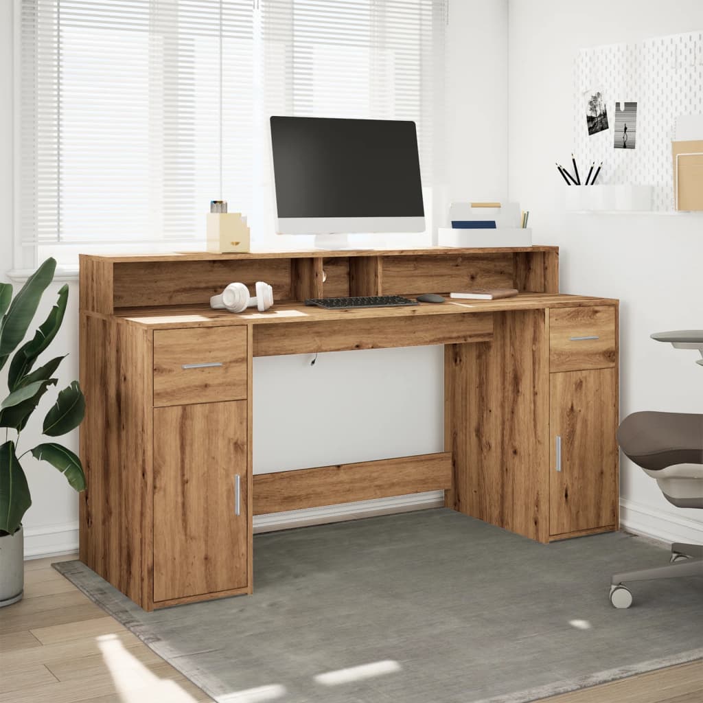 vidaXL Bureau avec lumières LED chêne artisanal bois d'ingénierie