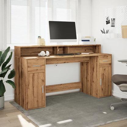 vidaXL Bureau avec lumières LED chêne artisanal bois d'ingénierie