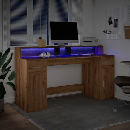 vidaXL Bureau avec lumières LED chêne artisanal bois d'ingénierie