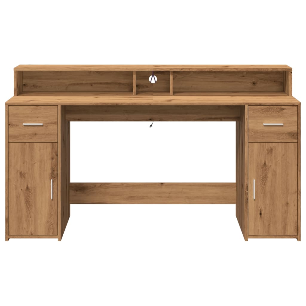 vidaXL Bureau avec lumières LED chêne artisanal bois d'ingénierie