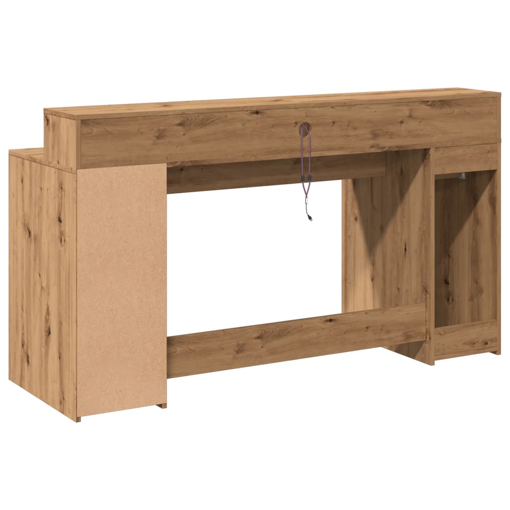 vidaXL Bureau avec lumières LED chêne artisanal bois d'ingénierie