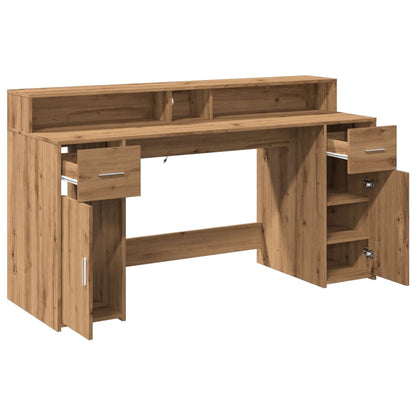 vidaXL Bureau avec lumières LED chêne artisanal bois d'ingénierie
