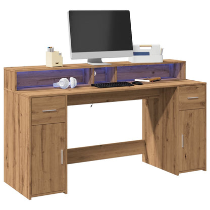 vidaXL Bureau avec lumières LED chêne artisanal bois d'ingénierie