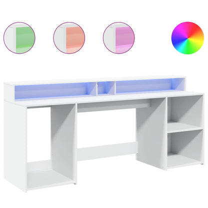 vidaXL Bureau avec lumières LED blanc 200x55x91 cm bois d'ingénierie