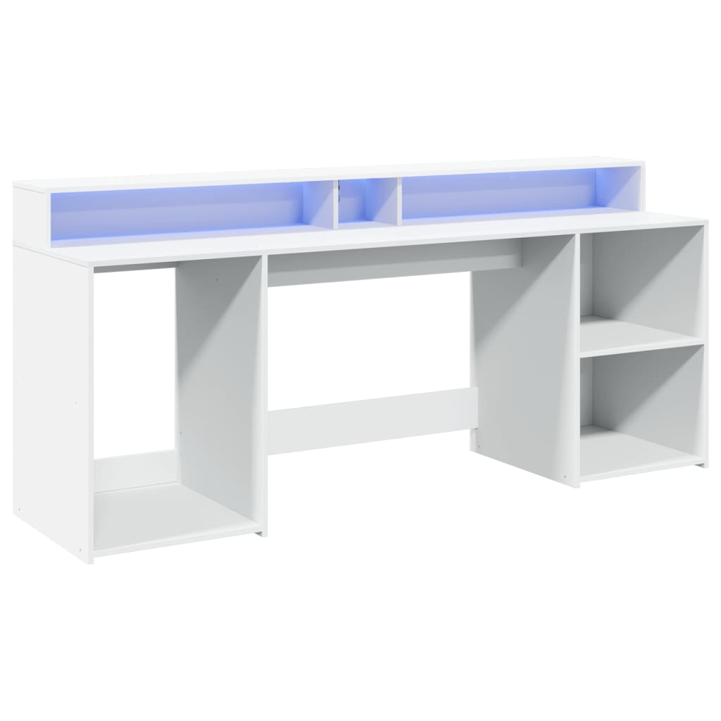 vidaXL Bureau avec lumières LED blanc 200x55x91 cm bois d'ingénierie