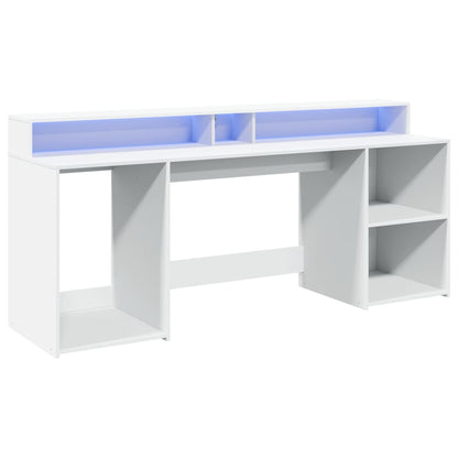 vidaXL Bureau avec lumières LED blanc 200x55x91 cm bois d'ingénierie