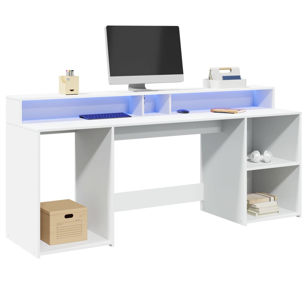vidaXL Bureau avec lumières LED blanc 200x55x91 cm bois d'ingénierie