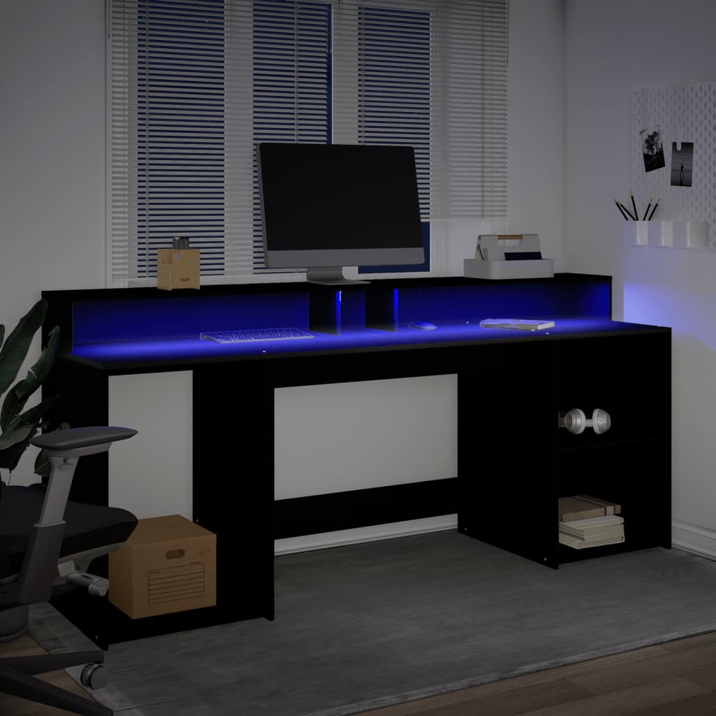 vidaXL Bureau avec lumières LED noir 200x55x91 cm bois d'ingénierie