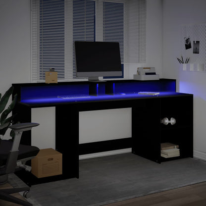 vidaXL Bureau avec lumières LED noir 200x55x91 cm bois d'ingénierie