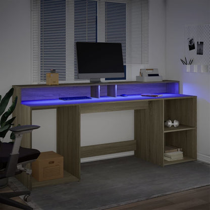vidaXL Bureau avec lumières LED chêne sonoma bois d'ingénierie