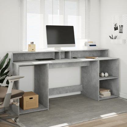vidaXL Bureau et lumières LED gris béton 200x55x91cm bois d'ingénierie