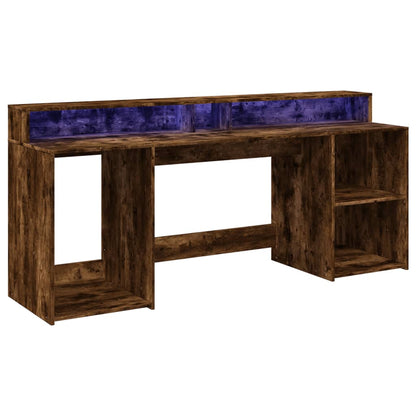 vidaXL Bureau et lumières LED chêne fumé 200x55x91cm bois d'ingénierie