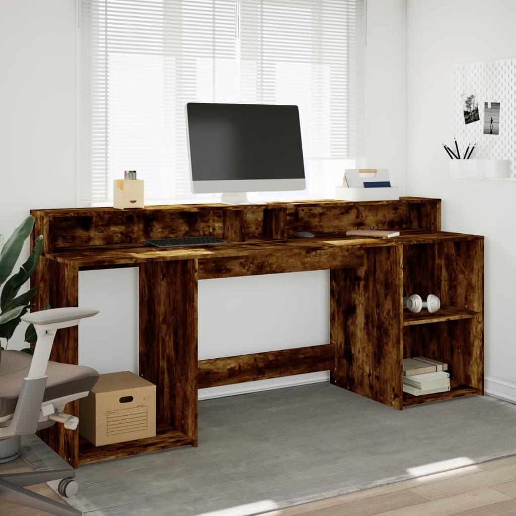 vidaXL Bureau et lumières LED chêne fumé 200x55x91cm bois d'ingénierie