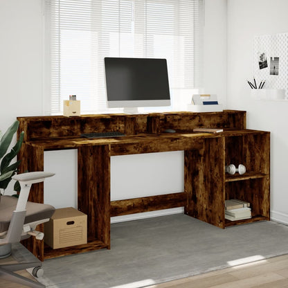 vidaXL Bureau et lumières LED chêne fumé 200x55x91cm bois d'ingénierie