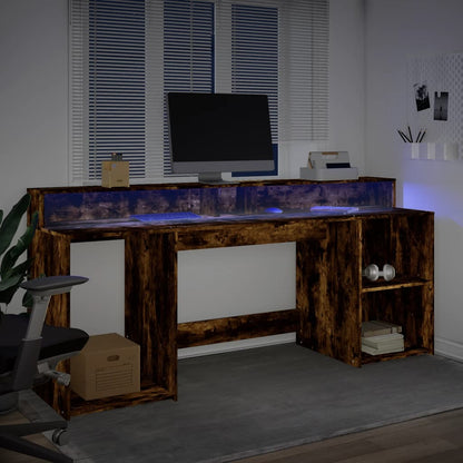 vidaXL Bureau et lumières LED chêne fumé 200x55x91cm bois d'ingénierie