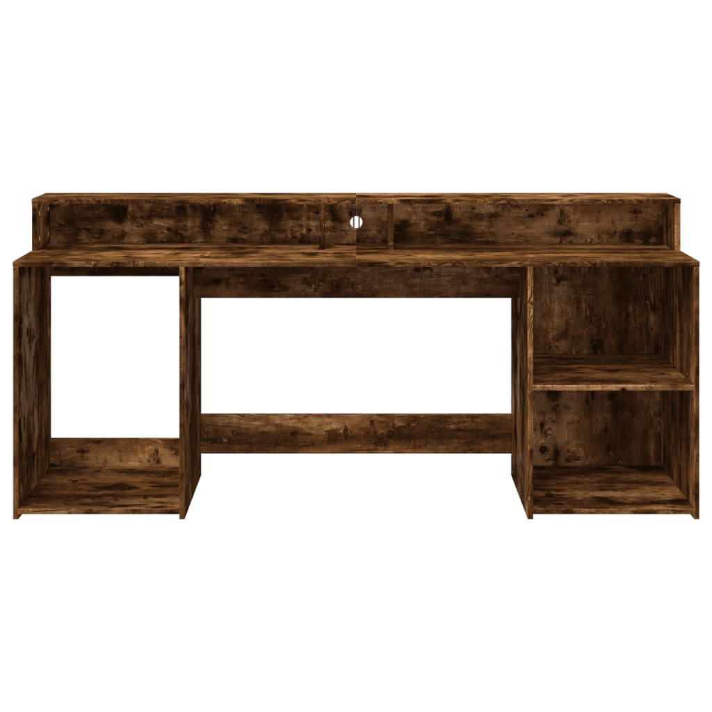 vidaXL Bureau et lumières LED chêne fumé 200x55x91cm bois d'ingénierie