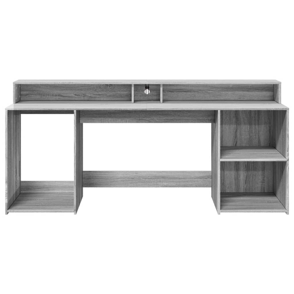 vidaXL Bureau et lumières LED sonoma gris 200x55x91 cm bois ingénierie