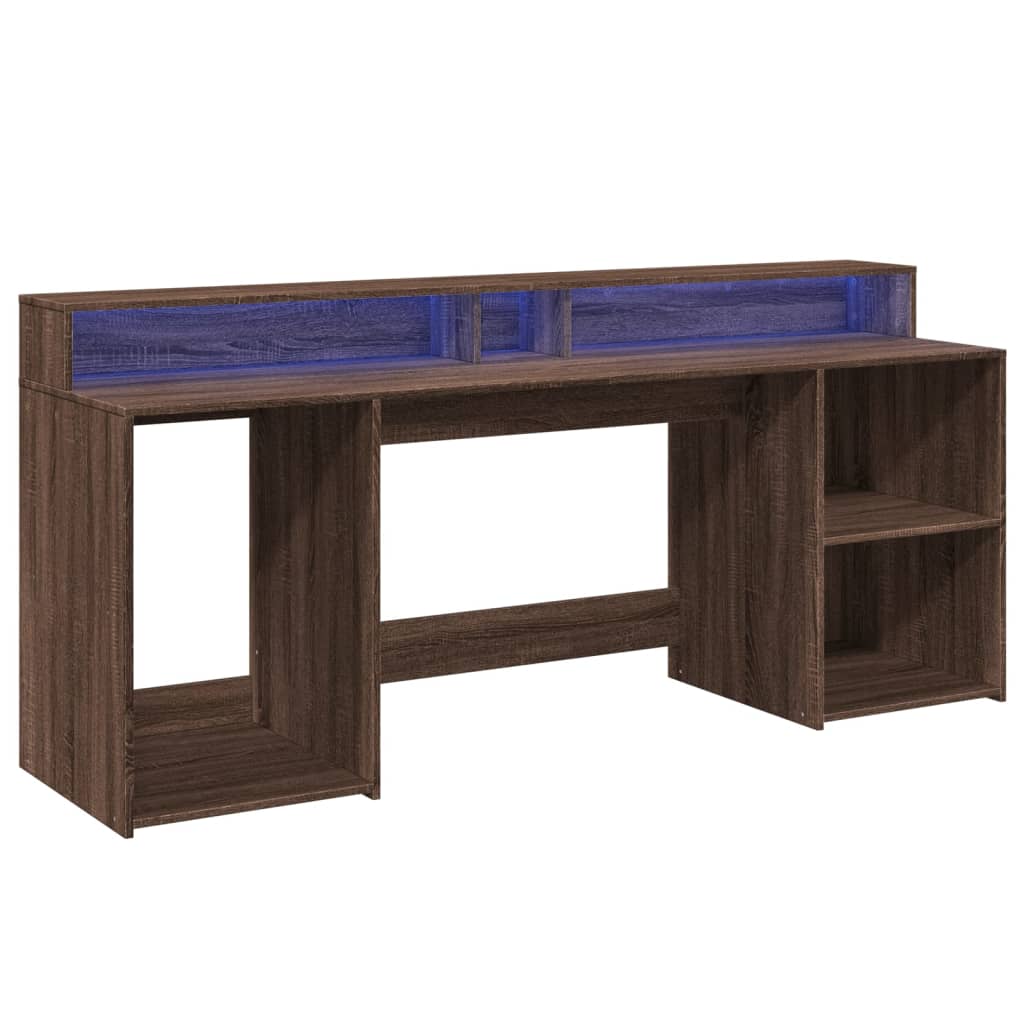 vidaXL Bureau et lumières LED chêne marron bois d'ingénierie