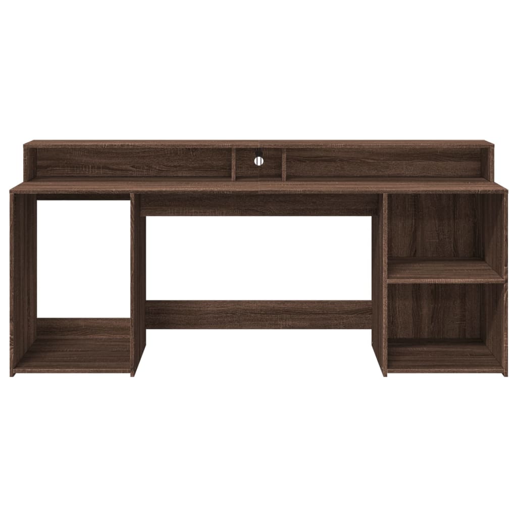 vidaXL Bureau et lumières LED chêne marron bois d'ingénierie