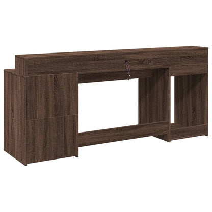 vidaXL Bureau et lumières LED chêne marron bois d'ingénierie