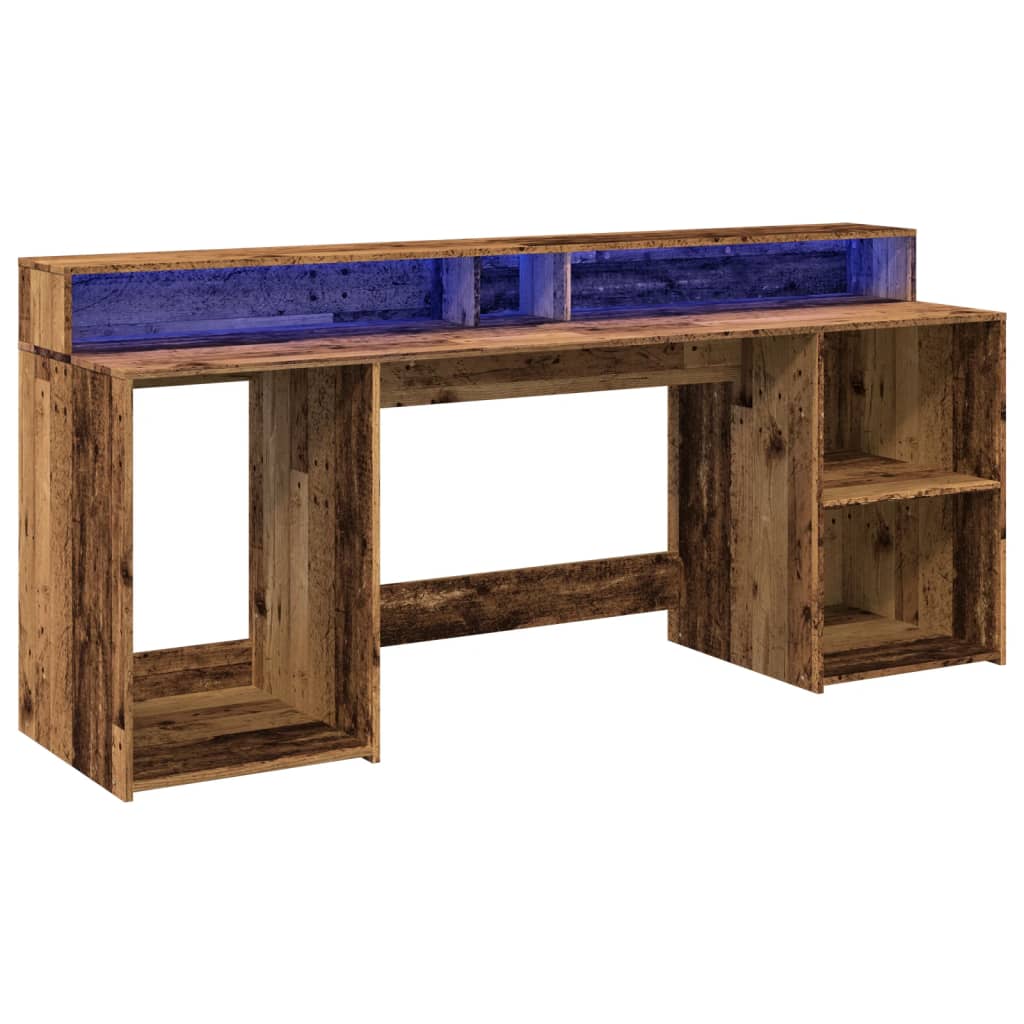 vidaXL Bureau avec lumières LED vieux bois bois d'ingénierie