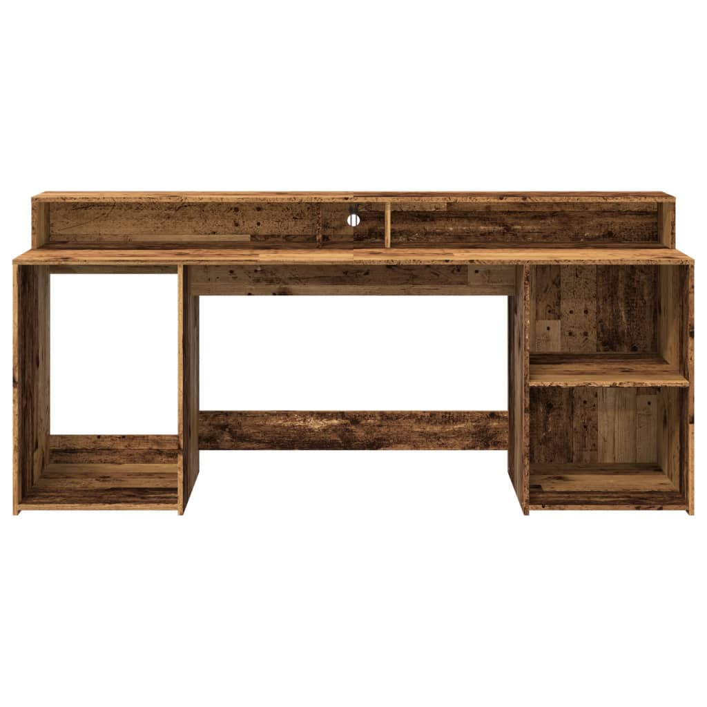 vidaXL Bureau avec lumières LED vieux bois bois d'ingénierie