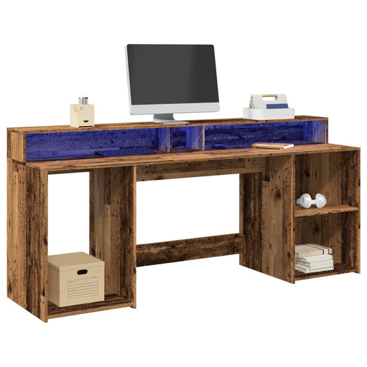 vidaXL Bureau avec lumières LED vieux bois bois d'ingénierie