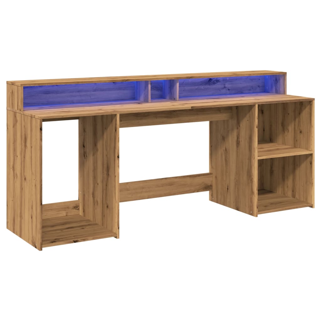 vidaXL Bureau avec lumières LED chêne artisanal bois d'ingénierie
