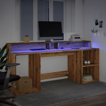 vidaXL Bureau avec lumières LED chêne artisanal bois d'ingénierie