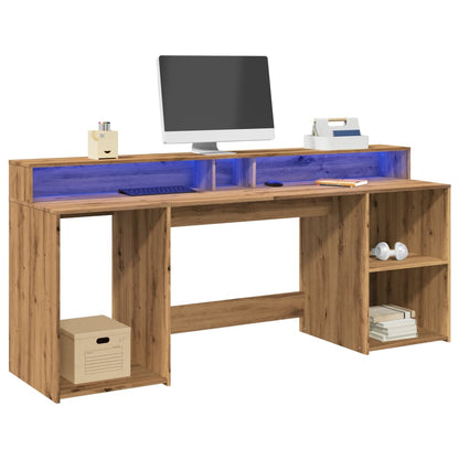 vidaXL Bureau avec lumières LED chêne artisanal bois d'ingénierie