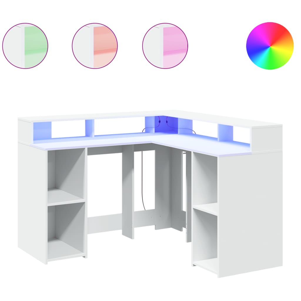 vidaXL Bureau avec lumières LED blanc 130x130x91 cm bois d'ingénierie