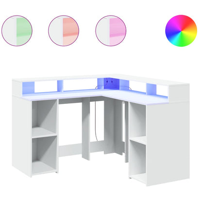 vidaXL Bureau avec lumières LED blanc 130x130x91 cm bois d'ingénierie