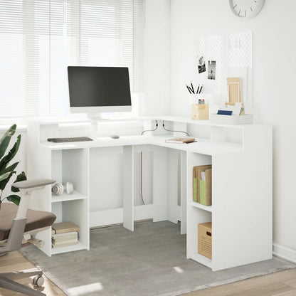 vidaXL Bureau avec lumières LED blanc 130x130x91 cm bois d'ingénierie