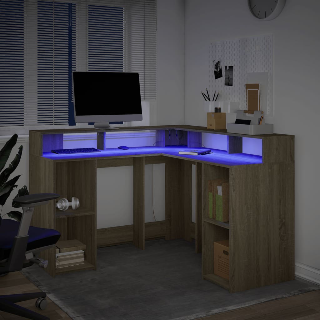 vidaXL Bureau avec lumières LED chêne sonoma bois d'ingénierie
