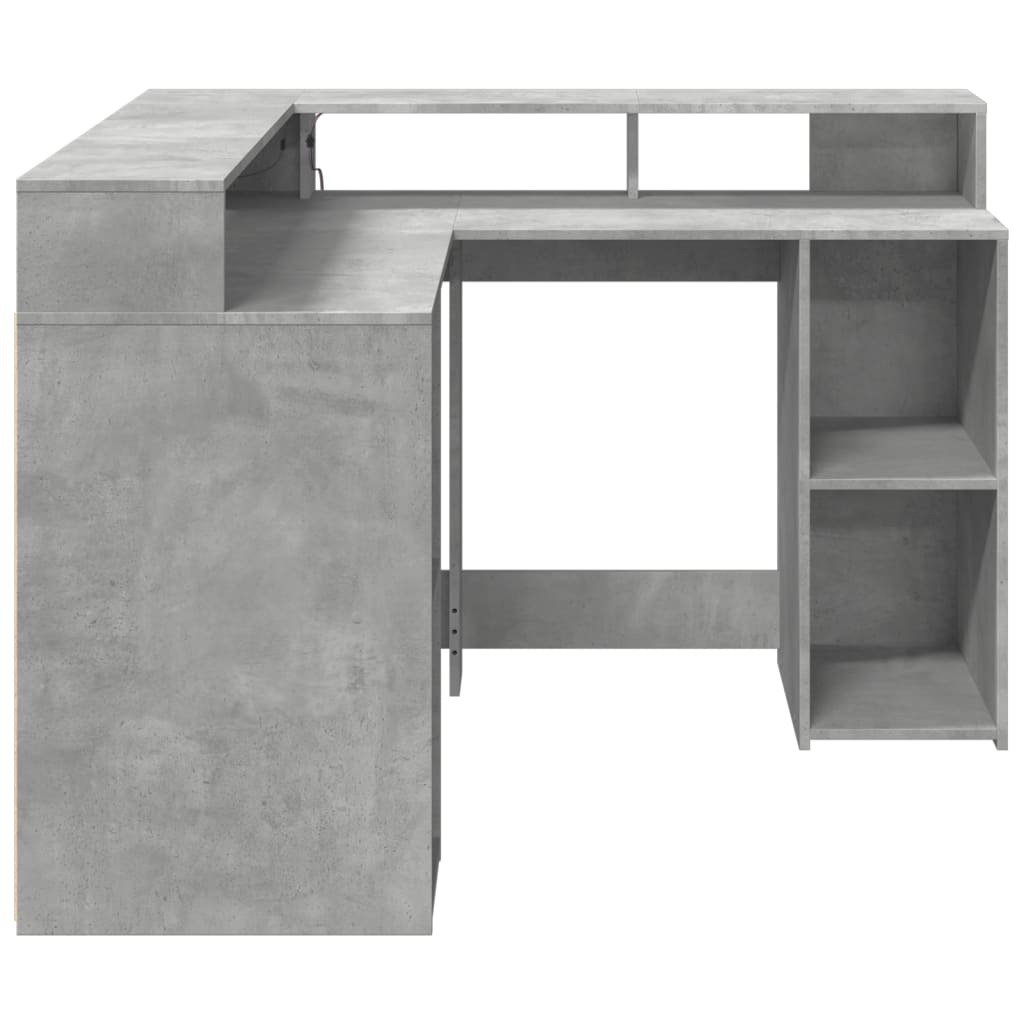vidaXL Bureau et lumières LED gris béton 130x130x91cm bois ingénierie