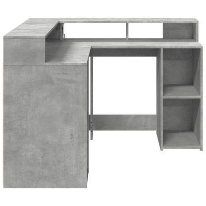 vidaXL Bureau et lumières LED gris béton 130x130x91cm bois ingénierie