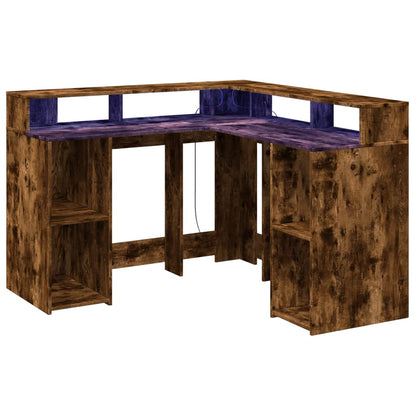 vidaXL Bureau et lumières LED chêne fumé 130x130x91cm bois ingénierie