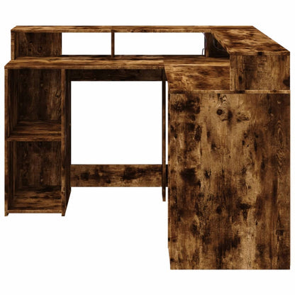 vidaXL Bureau et lumières LED chêne fumé 130x130x91cm bois ingénierie