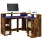 vidaXL Bureau et lumières LED chêne fumé 130x130x91cm bois ingénierie