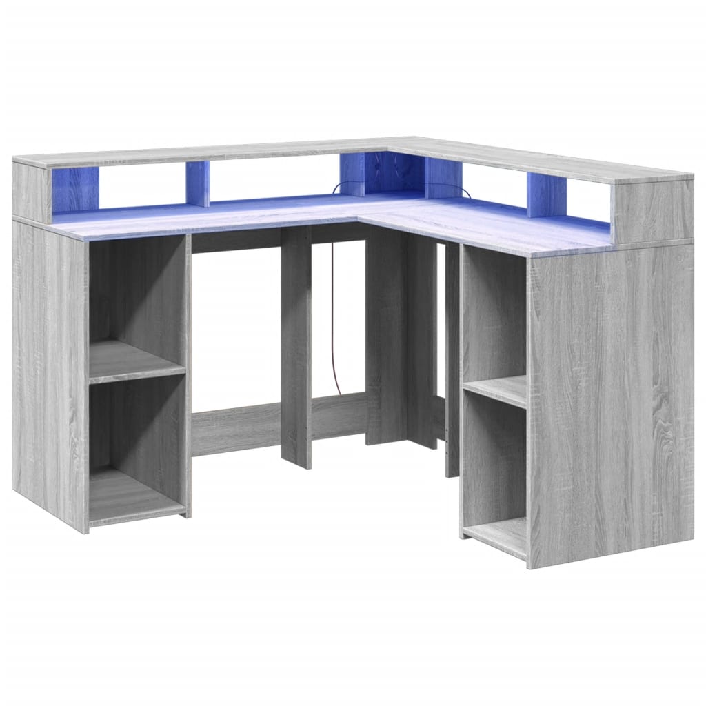 vidaXL Bureau et lumières LED sonoma gris 130x130x91cm bois ingénierie