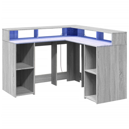 vidaXL Bureau et lumières LED sonoma gris 130x130x91cm bois ingénierie