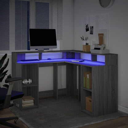 vidaXL Bureau et lumières LED sonoma gris 130x130x91cm bois ingénierie