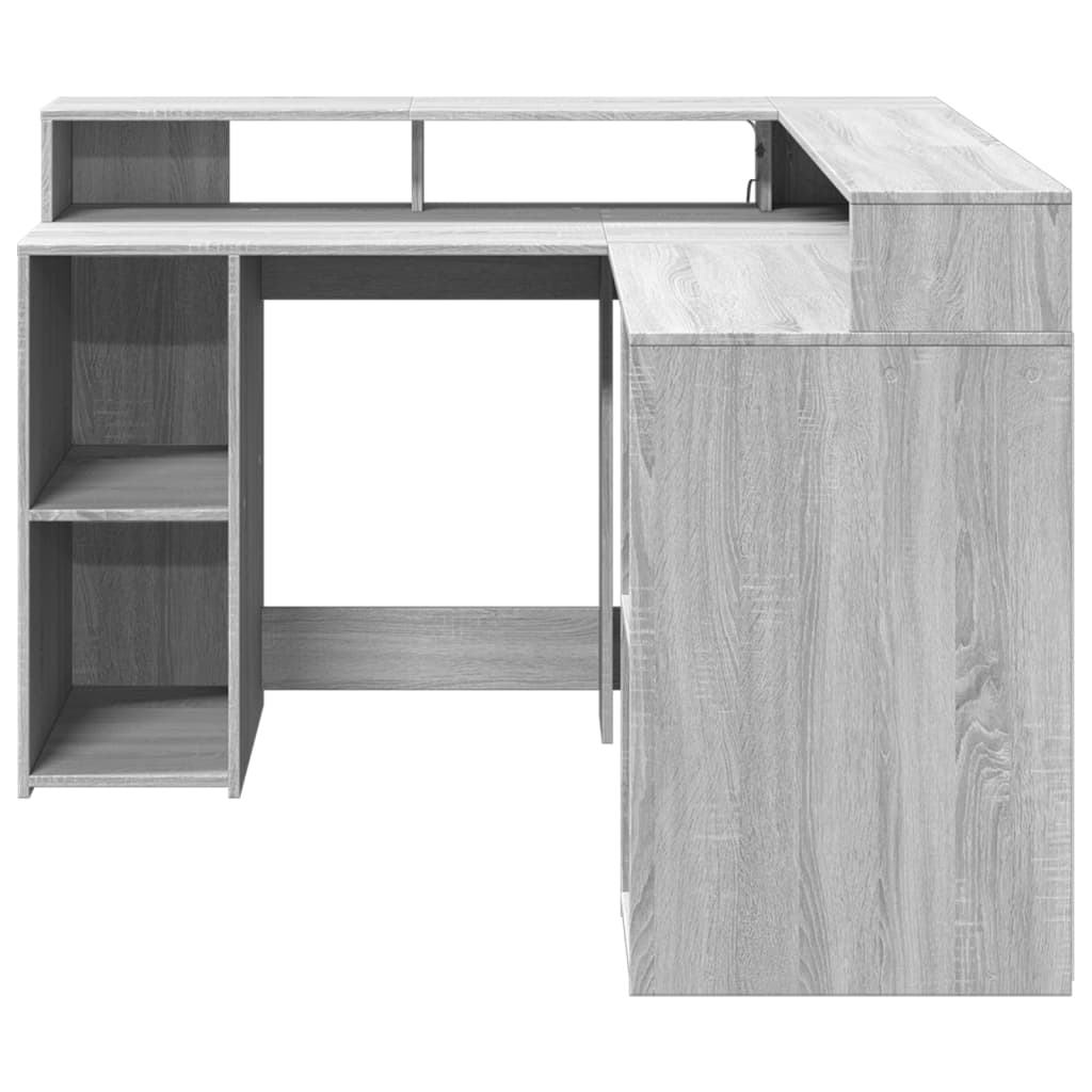 vidaXL Bureau et lumières LED sonoma gris 130x130x91cm bois ingénierie