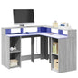 vidaXL Bureau et lumières LED sonoma gris 130x130x91cm bois ingénierie