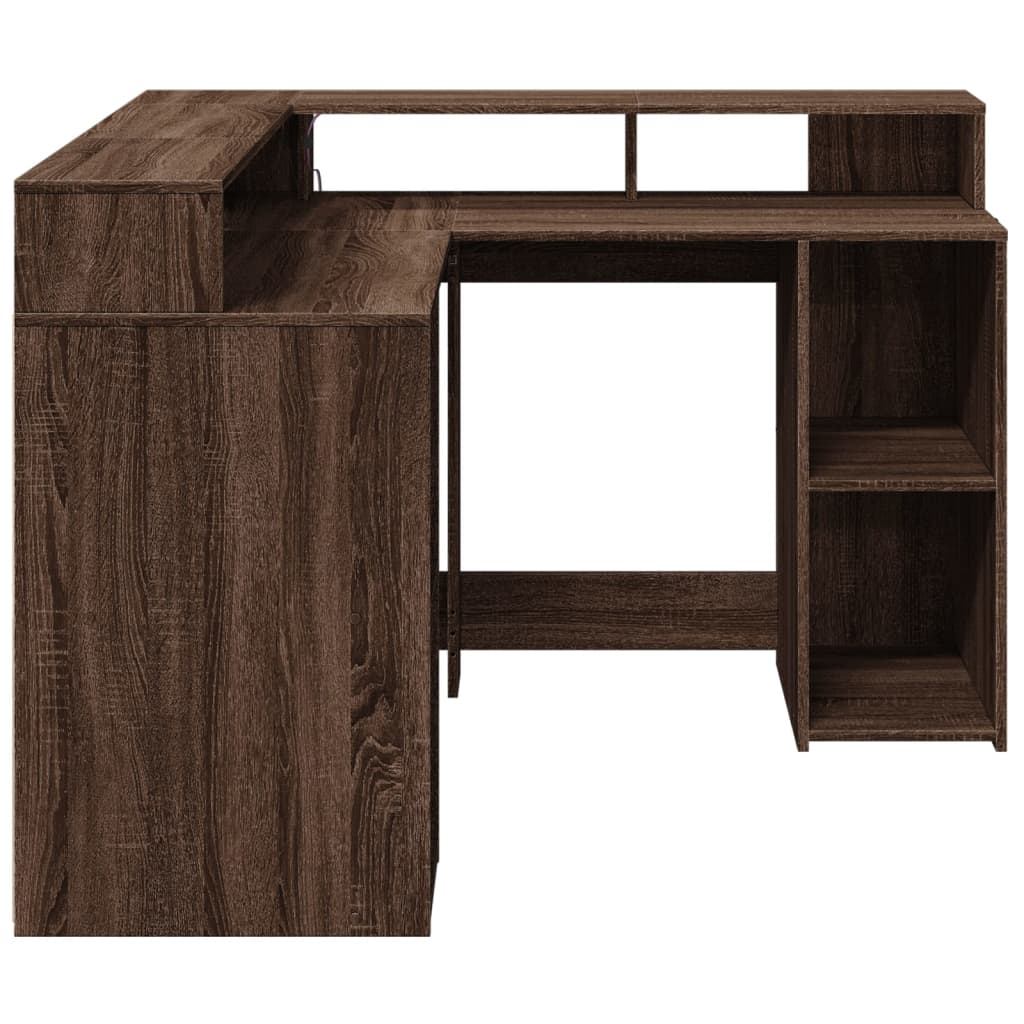 vidaXL Bureau et lumières LED chêne marron bois d'ingénierie