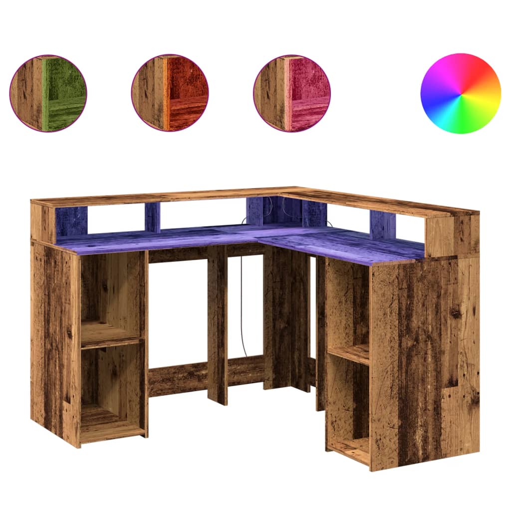 vidaXL Bureau avec lumières LED vieux bois bois d'ingénierie