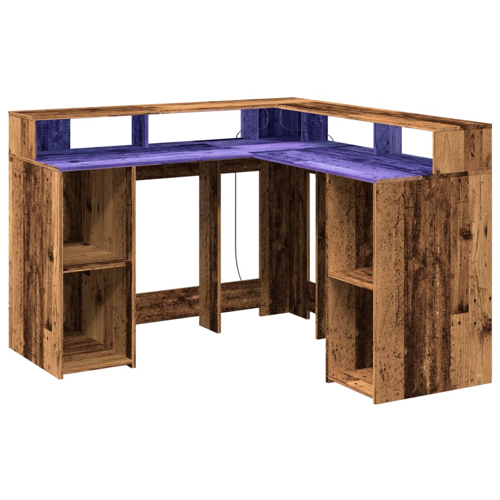 vidaXL Bureau avec lumières LED vieux bois bois d'ingénierie