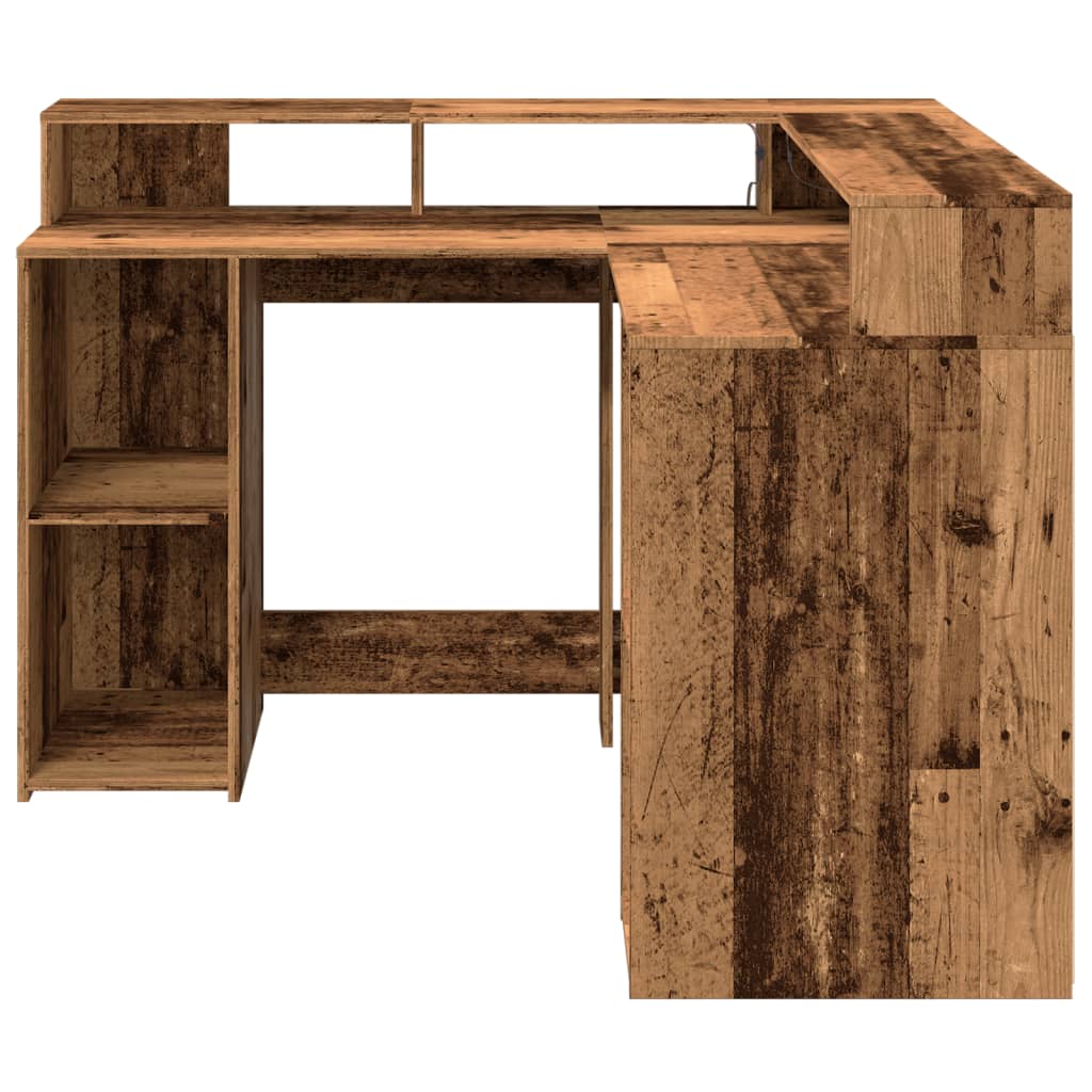 vidaXL Bureau avec lumières LED vieux bois bois d'ingénierie