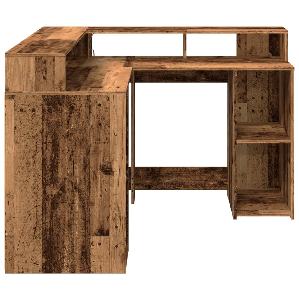 vidaXL Bureau avec lumières LED vieux bois bois d'ingénierie
