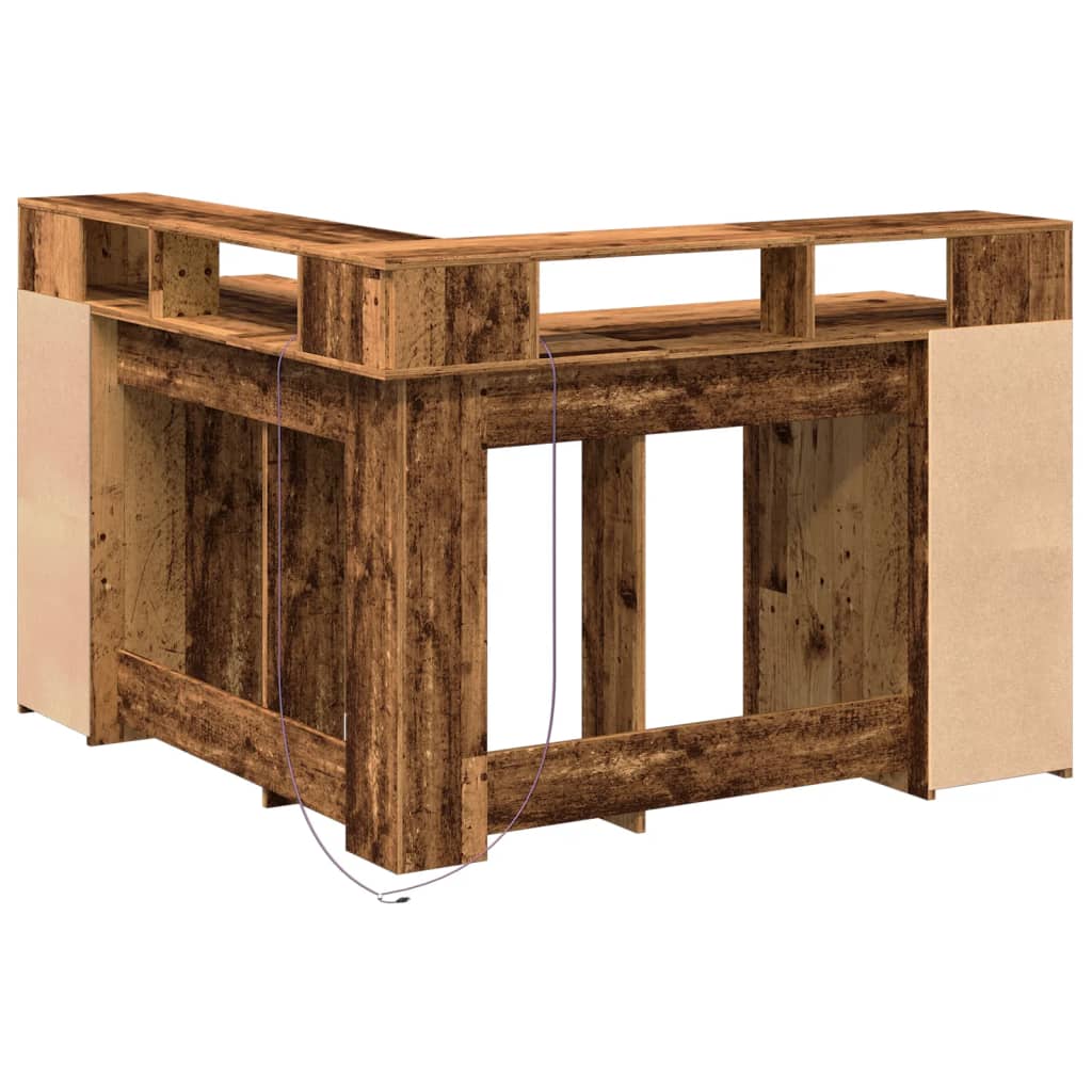 vidaXL Bureau avec lumières LED vieux bois bois d'ingénierie